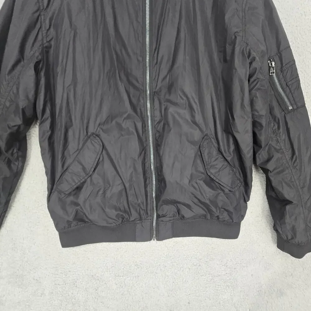 H&M LOGG Mens Large Black MA-1 Bomber Jacket Lightweight Flight Utility Pocket